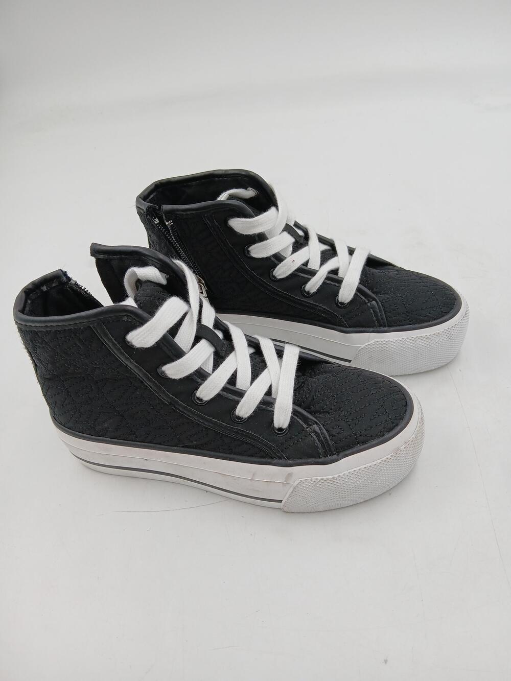 High Top Sneakers Shoes Toddler Kid Sz 13 Black Quilted Zip Lace Up DKN1163-1DD